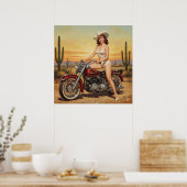 Poster vieille école Retro Pin-up fille sur moto (Cuisine)