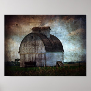 Poster Vieille grange blanche dans le domaine