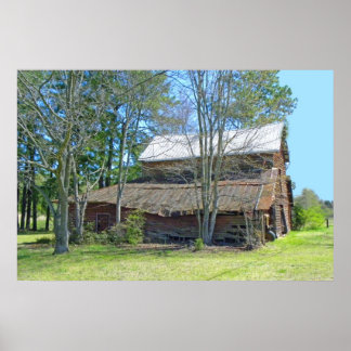 Poster Vieille grange et tracteur