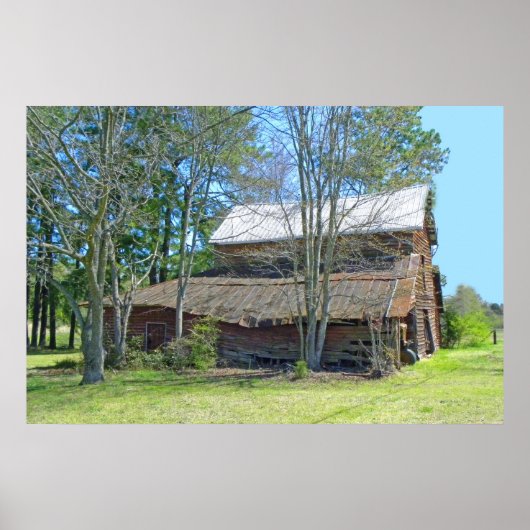 Poster Vieille grange et tracteur (Devant)