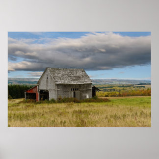 Poster Vieille grange sur une colline
