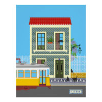 Vieille maison de Lisbonne avec chats et tramway j