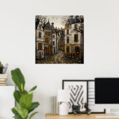 Poster Vieille rue pavée européenne Bâtiments rustiques (Bureau à domicile)