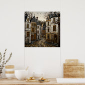 Poster Vieille rue pavée européenne Bâtiments rustiques (Cuisine)