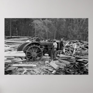 Poster Vieille scierie Tractor, 1935