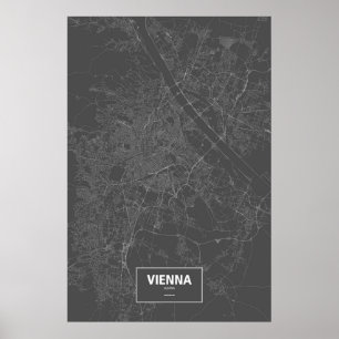 Poster Vienne, Autriche (blanc sur noir)