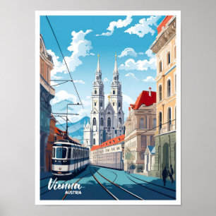 Poster Vienne Autriche Illustration Vintage voyage