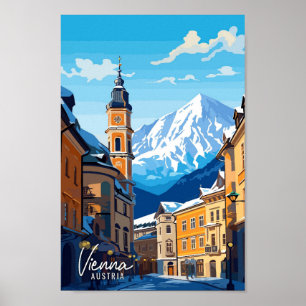 Poster Vienne Autriche Illustration Vintage voyage d'art