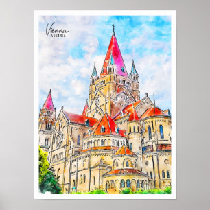 Poster Vienne Autriche vintage voyage aquarelle