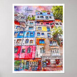 Poster Vienne Autriche vintage voyage aquarelle