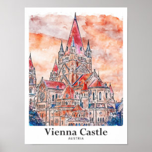 Poster Vienne Château Autriche Voyage Aquarelle Main tiré