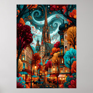 Poster Vienne psychédélique, cathédrale Saint-Étienne, pa