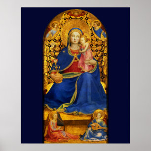 Poster VIERGE AVEC ENFANT ET ANGELS par FRA ANGELICO Blue
