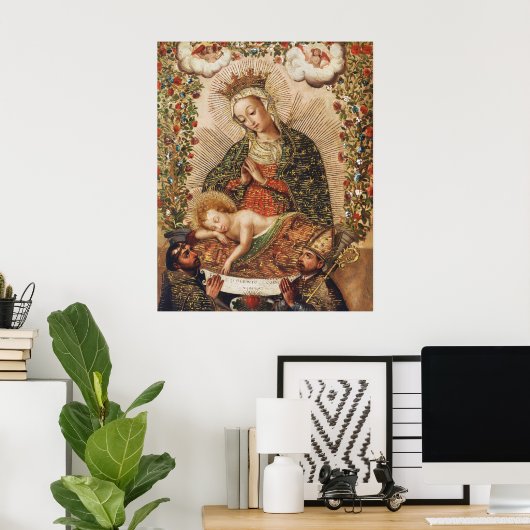 Poster Vierge de l'école de Cuzco adorant l'enfant Jésus (Bureau à domicile)