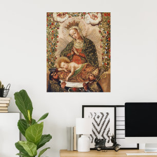 Poster Vierge de l'école vintage de Cuzco adorant l'enfan