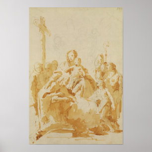 Poster Vierge et enfant adoré par les évêques, les moines