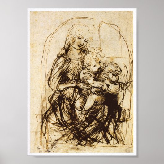 Poster Vierge et enfant avec chat, Léonard de Vinci (Devant)