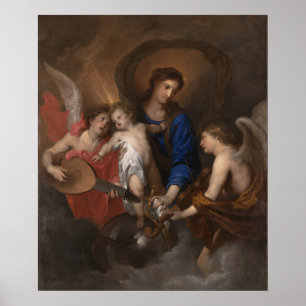 Poster Vierge et enfant avec la musique faisant des anges
