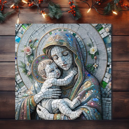 Poster Vierge Marie et bébé Jésus | Statue mosaïque