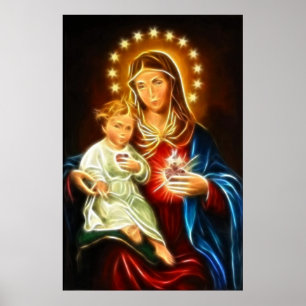 Poster Vierge Marie et coeur sacré de Jésus de bébé