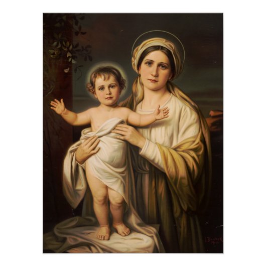 Poster Vierge Marie tenant le bébé Jésus (Devant)