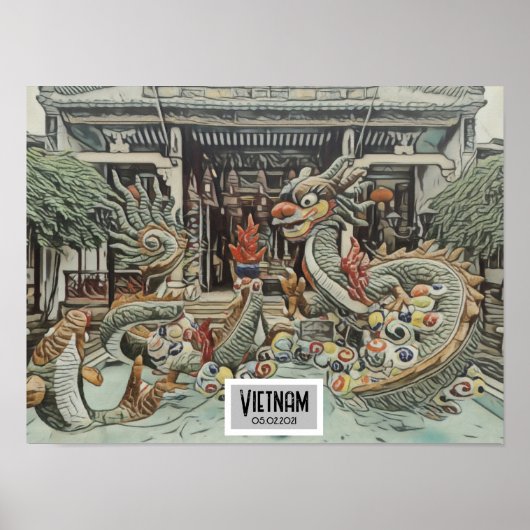 Poster Vietnam Dragon Temple, Date personnalisable (Devant)