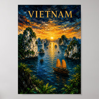 Poster Vietnam: Golden Sunset Halong Bay Art Souvenir