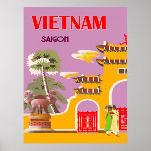 Poster Vietnam, Saigon, ville, voyage vintage