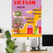 Poster Vietnam, Saigon, ville, voyage vintage (Bureau à domicile)