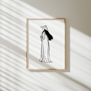Poster Vietnamienne Ao Dai femme avec Lotus et Non La