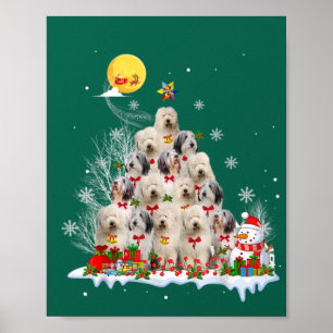 Poster Vieux anglais Chien à chien Reindeer Pine Noël