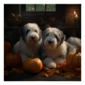 Poster Vieux anglais Sheepdog Chiot Chiot Automne Citroui (Devant)