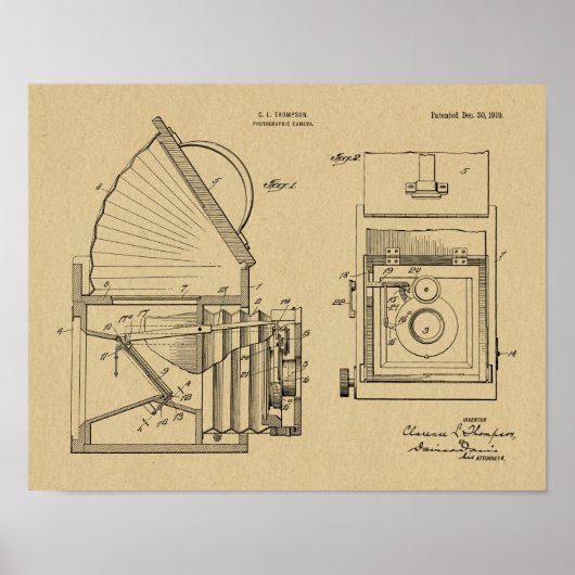 Poster Vieux appareil photo Obscura Brevet dessin d'art I (Devant)