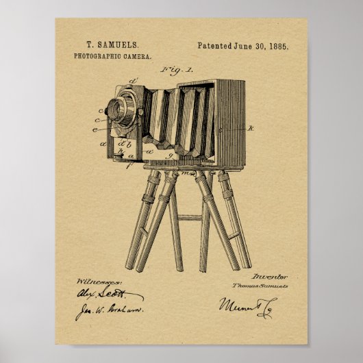 Poster Vieux appareil photo Tripod Brevet dessin d'art Im (Devant)