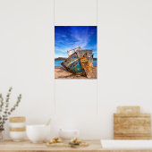 Poster Vieux Bateau Bleu en bord de mer (Cuisine)