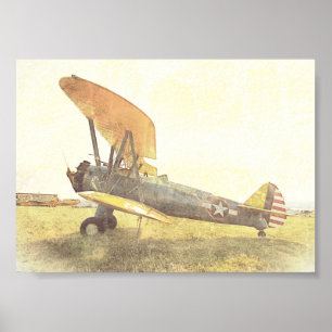Poster Vieux biplan Antique avion Jaune Archivage