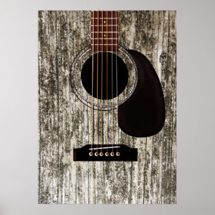 Poster Vieux bois Top Guitare acoustique