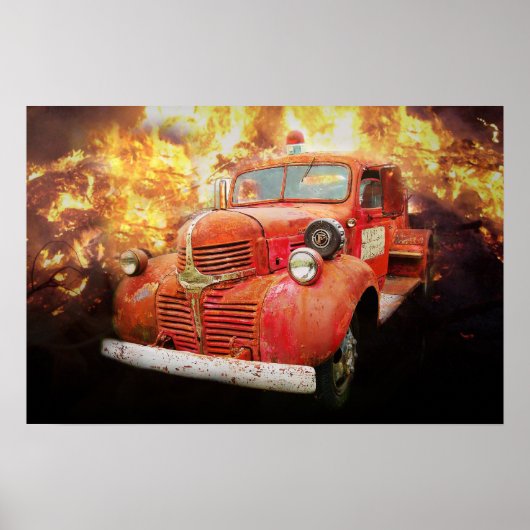 Poster Vieux camion de feu rouge d'hier (Devant)