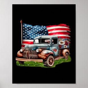 Poster Vieux Camion Pickup Drapeau américain 4 juillet Pa