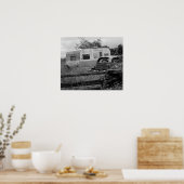 Poster Vieux camper en noir et blanc (Cuisine)