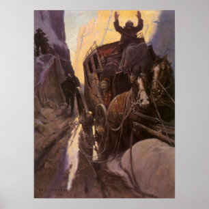 Poster Vieux Cowboys, Hold Up dans le Canyon par NC Wyeth