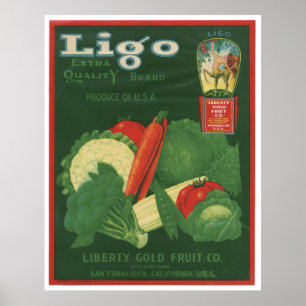 Poster Vieux étiquettes vintages de caisse de légumes