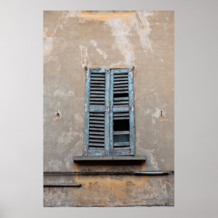 Poster Vieux fenêtre en bois ruiné de vieille maison anti