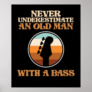 Poster Vieux Homme Avec Une Basse Guitare Musique Lecteur