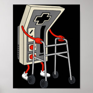 Poster Vieux joueur drôle de jeux vidéo rétro 80s 90s Ol