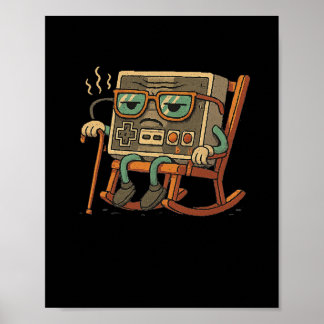 Poster Vieux joueur drôle de jeux vidéo rétro 80s 90s Ol