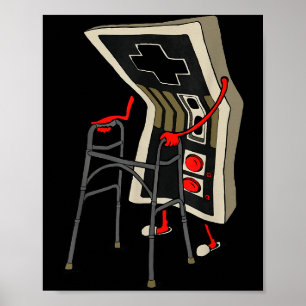 Poster Vieux joueur drôle de jeux vidéo rétro 80s 90s Ol