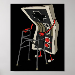 Poster Vieux joueur drôle de jeux vidéo rétro 80s 90s Ol
