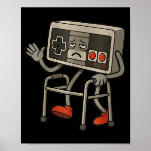 Poster Vieux joueur drôle de jeux vidéo rétro 80s 90s Rét