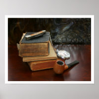 Vieux Livres, Pipe, Montre et Pocket Couteau Still